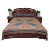 Indian Bedspread Orange Blue Reversible Blanket Coverlet Throw King