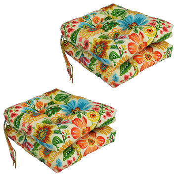 16" Patterned Outdoor Square Tufted Chair Cushions, Set of 4, Gregoire Chamomile