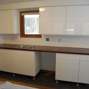 Black walnut butcher block with dual waterfalls