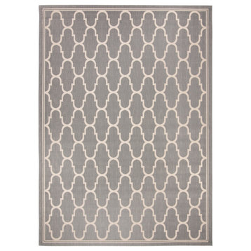 Courtyard Cy6016-246 Trellis Geometric Rug, Anthracite and Beige, 6'7"x9'6"