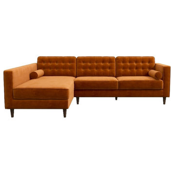 Owen Orange Velvet Modern Living Room Corner Sectional Couch