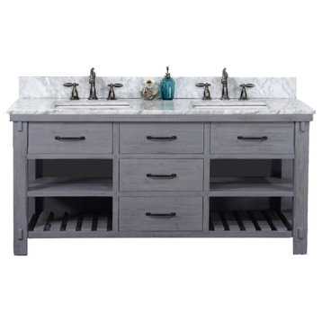 60" Rustic Solid Fir Double Vanity, Blue Gray Driftwood, Wk8260-Bg+cw Sq Top