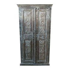 Consigned Antique Large Cabinet Armoire Wardrobe Floral Design