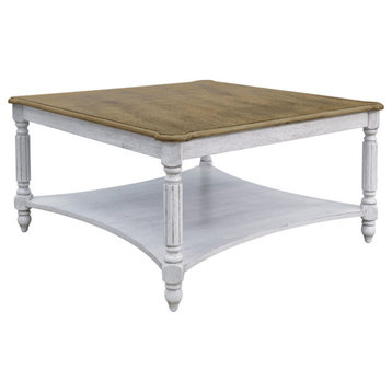 Marcello 33.1 in. Spray Paint Square Solid Wood Top Coffee Table, White and Oak