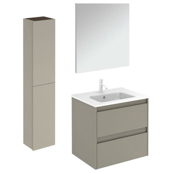 Ambra 60 Pack 2 Wall Mount Bathroom Vanity with Mirror and Column in Matte Sand