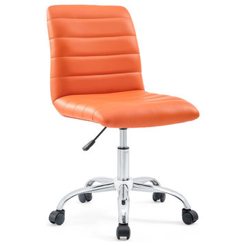 Ripple Armless Mid Back Faux Leather Office Chair, Orange