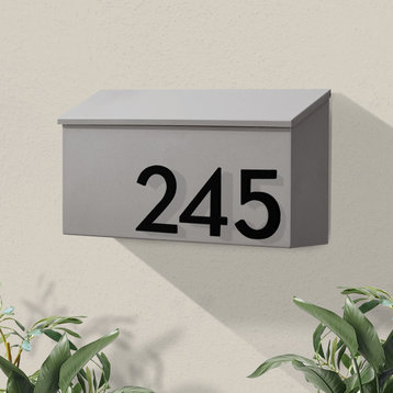 The OG Wall Mounted Mailbox + House Numbers, Lock Included, Outgoing Flag, Gray, Black Font