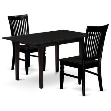 3-Pc Dinette Set 2 Dining Chairs, Butterfly Leaf Dining Table, Black