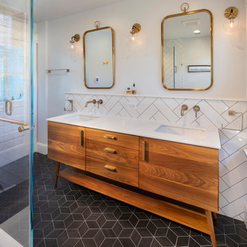 Warm and Elegant Mid Century Inspired Master Bath