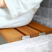 29" x 15" Removable Tri-Fold Tub Seat, White Molded 4" Slats, Teak Wood