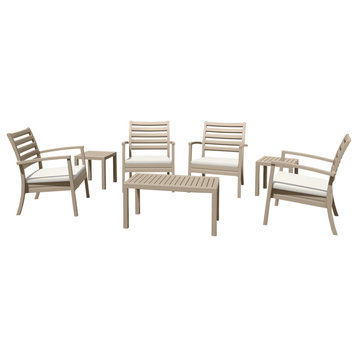7-Piece Artemis XL Club Seating Set Taupe With Acrylic Fabric Natural Cushions