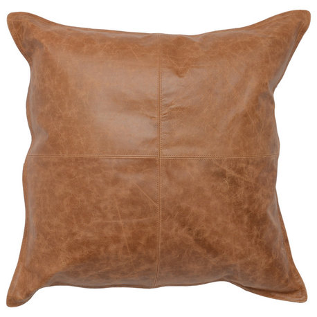 Kosas Home Cheyenne 100% Leather 22" Throw Pillow, Chestnut Brown