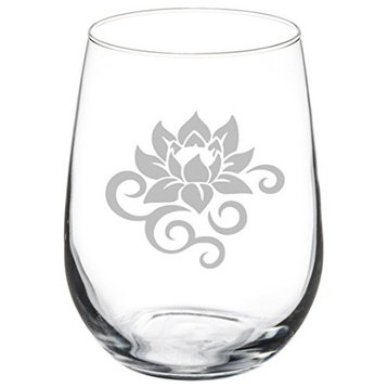 Wine Glass Goblet Lotus Flower Scroll, 17 Oz Stemless