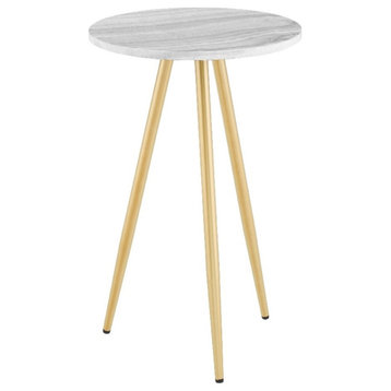 16" 3-Leg Glam Wood Side Table - Gray Marble / Gold