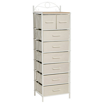 Dresser Tower Storage Organizer, 8 Drawers White Metal Frame, Coastal Oak Top