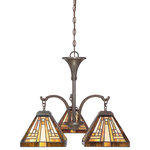 Quoizel - Quoizel Stephen Three Light Chandelier TFST5103VB - Three Light Chandelier from Stephen collection in Vintage Bronze finish. Number of Bulbs 3. Max Wattage 100.00 . No bulbs included. This handcrafted Tiffany style collection illuminates your home with warm shades of amber bisque and earthy green arranged in a clean and simple geometric pattern reminiscent of the works of Frank Lloyd Wright. The sturdy base complements the Arts & Crafts style and is finished in a Vintage Bronze. No UL Availability at this time.