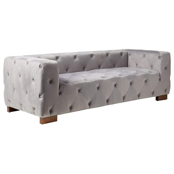 Modern Sofa, Chesterfield Design & Elegant Button Tufted Velvet Seat, Grey