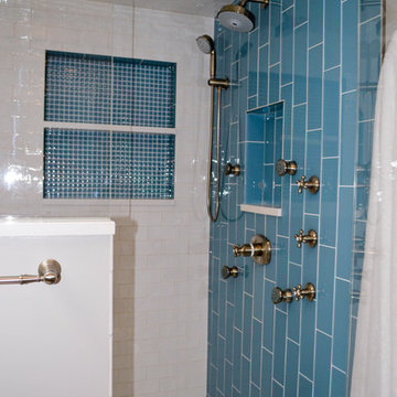 Blue and White tile shower