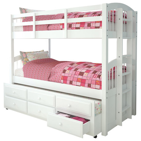 Micah Twin-Over-Twin Bunk Bed and Trundle With 3 Drawers, White