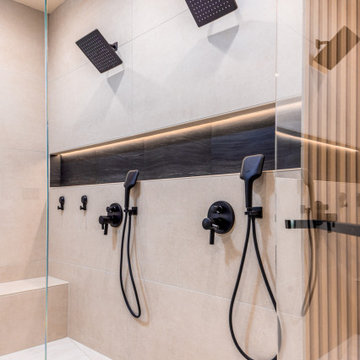 Shower remodel with updated waterproofing preparation behind the finished tile