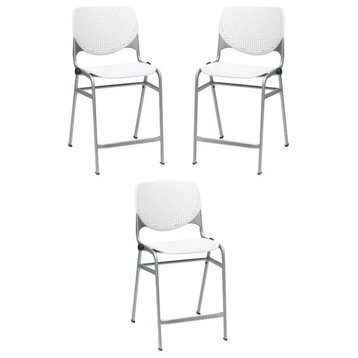 Home Square Plastic Counter Stool in White - Set of 3