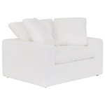 Armen Living - Liberty 51.5" Upholstered Chair and a Half in Pearl, Pearl - Introducing the Liberty 51.5" Upholstered Chair and a Half, where comfort and style seamlessly merge in a refined, practical package. This thoughtfully designed chair and a half offers a range of features that redefine your relaxation experience. Crafted for your convenience, this oversized chair includes reversible cushions with removable covers equipped with a zipper closure. This not only enhances the ease of maintenance but also allows you to effortlessly keep your chair looking pristine. For an added layer of practicality, the removable slipcover is attached with Velcro at the bottom of the frame, ensuring a neat and tailored appearance. The down, foam, and fiber blend seat cushion provides a plush and inviting seating experience, making it the ideal spot for unwinding, reading, or simply enjoying a quiet moment of relaxation. Durability and longevity are paramount, thanks to the chair's eight-way hand-tied seat construction, assuring that your investment is built to withstand the test of time. To enhance your lounging experience, the chair comes complete with two coordinating toss pillows, adding a pop of style and comfort. The Liberty&rsquo;s practical features, premium materials, and high-quality construction ensure that it's not just a piece of furniture but a defining element of your living room, bedroom, den, or home office. This oversized accent chair is available in your choice of Slate Gray, Pearl, or Sahara Brown upholstery.