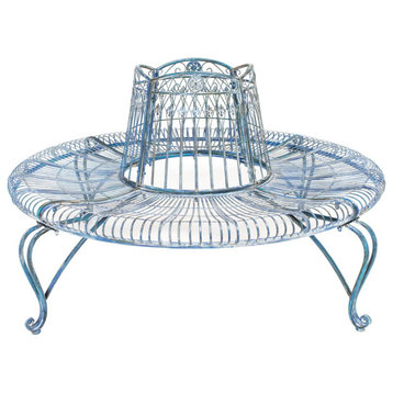 Safavieh Ally Darling Wrought Iron 60.25"W Outdoor Tree Bench, Antique Blue