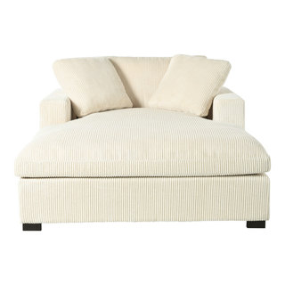 GDF Studio Extra-Large Beige Lounge Chair with Wood Legs