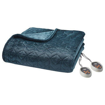 Beautyrest Quilted Plush Heated Bedding Blanket, Teal