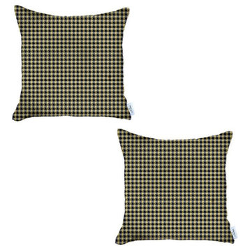 Set of 2 Pale Yellow Houndstooth Pillow Covers