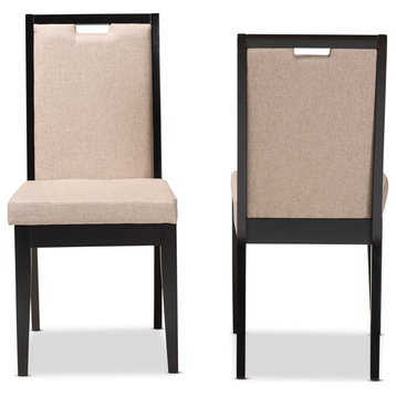 Octavia Sand Upholstered and Dark Brown Finished Wood 2-Piece Dining Chair Set