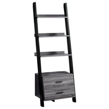 Bookshelf, Etagere, Ladder, 4 Tier, 69"H, Office, Bedroom, Laminate, Gray/Black