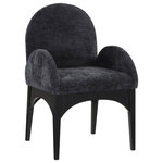 Meridian Furniture - Waldorf Chenille Upholstered Dining Chair, Black, Chenille, Natural Finish, Black, Arm Chair, Chenille Fabric, Black Finish - The Waldorf Chenille Fabric Dining Arm Chair exudes elegance and comfort. Crafted with solid ash wood, this dining chair boasts a sturdy and durable construction. The black finished legs provide a sleek and welcoming touch to the overall design. The plush black chenille fabric on the seat and backrest of the chair offers a soft and cozy seating experience, making it an ideal choice for long dinner conversations with family and friends.