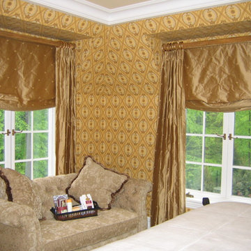 Pleated Drapery Panels over Relaxed Roman Shades