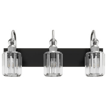 Modern Chrome 3-Light Bathroom Vanity Lighting with Cylinder Textured Glass