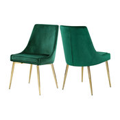 Karina Velvet Dining Chairs, Set of 2, Green, Gold Base