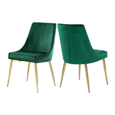 Karina Velvet Dining Chairs, Set of 2, Green, Gold Base