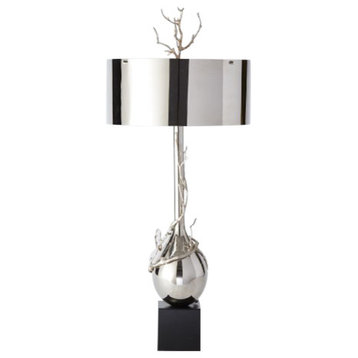 Modern Twig Branch Sculpture Table Lamp | Tall Silver Organic Shape Black White