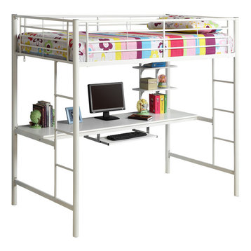 Twin Metal Loft Bed With Desk, White