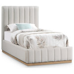 Meridian Furniture - Lucia Beige Linen Textured Fabric Full Bed, Cream, Twin, Natural Finish - Remake your bedroom in an instant with this Lucia linen textured fabric bed. Upholstered in soft-to-the-touch cream linen textured fabric on its headboard, footboard, and side rails, this handsome full bed has a high headboard for an attention-demanding look in your room. Channel tufting on the headboard and footboard add to its aesthetic beauty while providing texture and dimension. The bed rests on a natural-finished base that's crafted from solid wood for lasting beauty and durability.