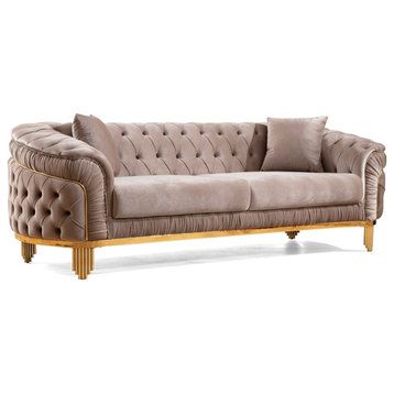 Vanessa Tufted Upholstery Sofa finished with Velvet Fabric in Taupe