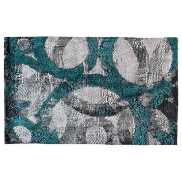Abstract Rug with Circles Teal & Gray Indoor Area Rug, 21"x33"