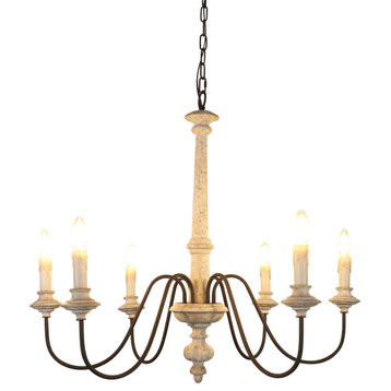 6 Light Candle Style Classic chandelier With Wood Accents