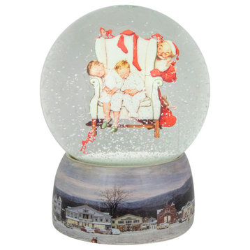 6.5" Norman Rockwell 'Santa Looking Two Sleeping Children' Christmas Snow Globe