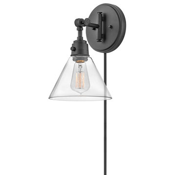 Hinkley 3691BK-CL Arti 1 Lt Small Single Sconce in Black with Clear glass