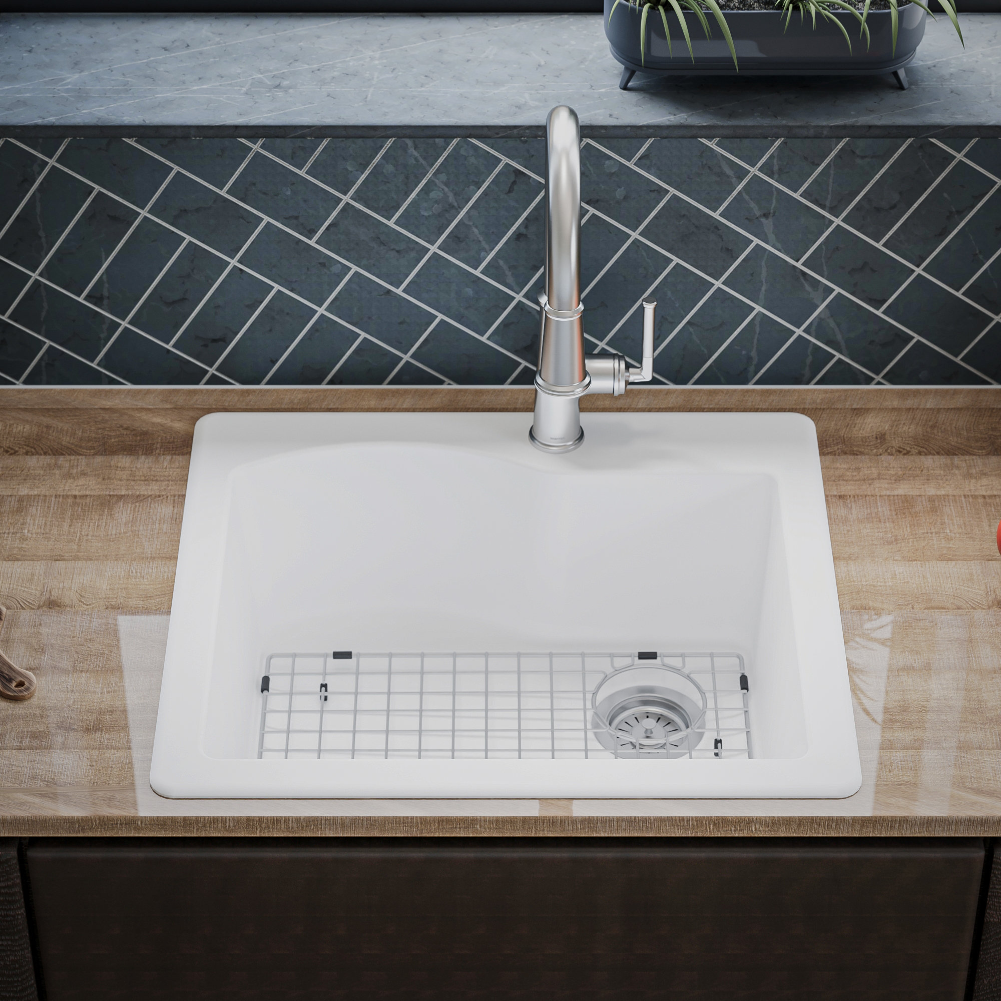 Karran Drop-In Quartz 25" 1-Hole Single Bowl Kitchen Sink Kit, White