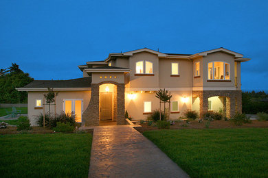 Transitional beige two-story mixed siding exterior home photo in San Francisco