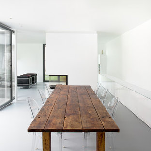 ドレスデンの広いコンテンポラリースタイルのLDKの画像 (白い壁、両方向型暖炉、漆喰の暖炉まわり)