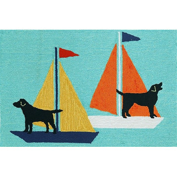 Trans Ocean Frontporch Sailing Dogs 1402, 03 Blue Area Rug