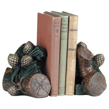 Bookends Rustic Pinecone Mountain Traditional Hand Painted OK Casting